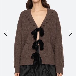 New with tags! Sea NY brown cardigan sweater with the black velvet bows